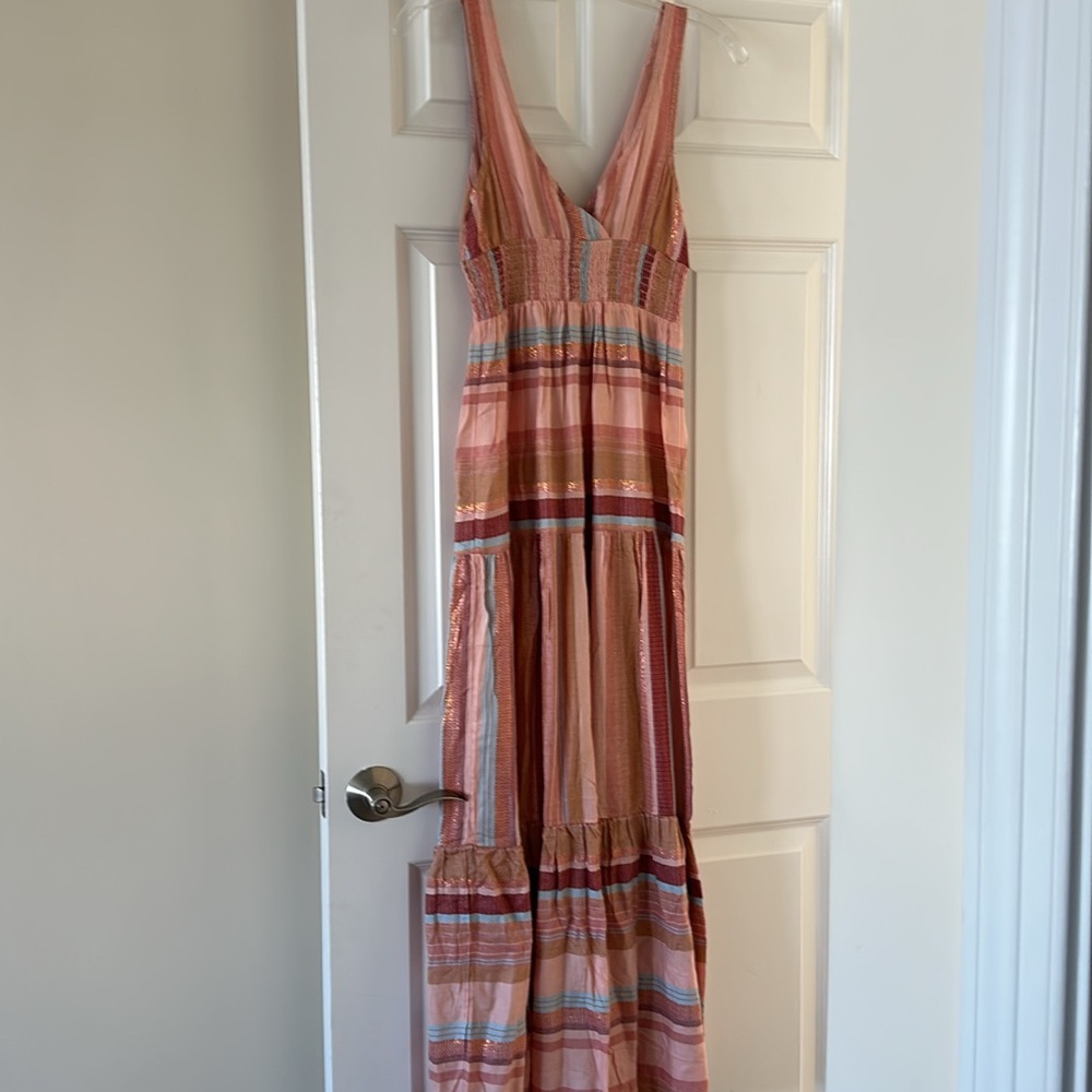L SPACE STUNNING Cotton/Viscose Blend Maxi Dress w Smocking at Rib Cage XS BNWT - Picture 5 of 10